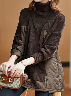 High Neck Patch Slouchy Sweaters For Women