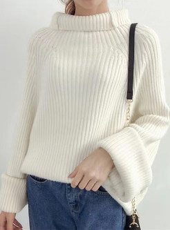 Womens High Neck Solid Color Slouchy Sweaters