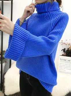 Womens High Neck Solid Color Slouchy Sweaters
