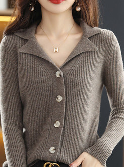 Casual Turn-Down Collar Single-Breasted Open Front Knitted Womens