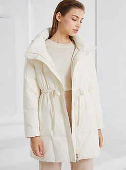 Hooded Drawstring Waist Puffer Coats For Women