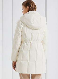 Hooded Drawstring Waist Puffer Coats For Women