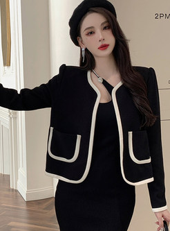 Crew Neck Contrasting Cropped Womens Coats