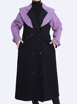 Large Lapels Color Contrast Tie Waist Trench Coats Women
