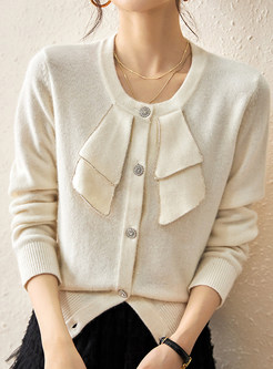 Sweet Crewneck Bow-Embellished Open Front Knitted For Women