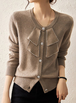 Sweet Crewneck Bow-Embellished Open Front Knitted For Women