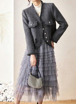 Stylish Tweed Single-Breasted Coats & Tiered Ruffle Skirts