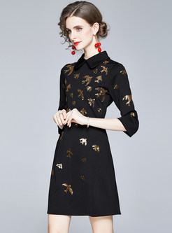 Elegant Shirt Collar Sequined Little Black Dresses