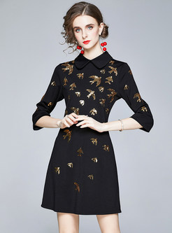 Elegant Shirt Collar Sequined Little Black Dresses