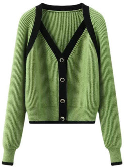 Utility Color Contrast Ribbed Open Front Knitted Womens