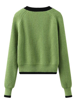 Utility Color Contrast Ribbed Open Front Knitted Womens