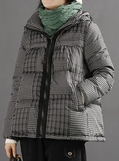 Hooded Houndstooth Thermal Womens Winter Coats