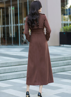 Large Lapels Solid Color Elegant Long Coats For Women