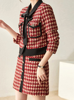 Fashion Tweed Bowknot Skirt Suits For Women