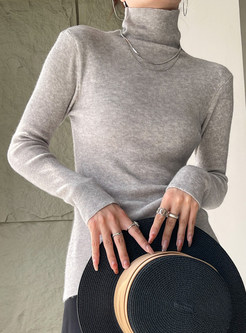 High Neck Solid Ribbed Knit Jumper Womens