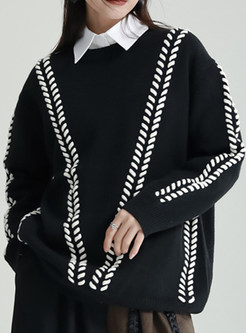 Crewneck Contrasting Boxy Knitwear For Women