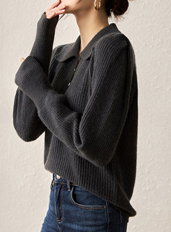 Women's Turn-Down Collar Puff Sleeve Half Snap Knitwear