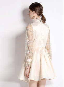 Ruffle Neckline Embroidered Transparent Short Dresses