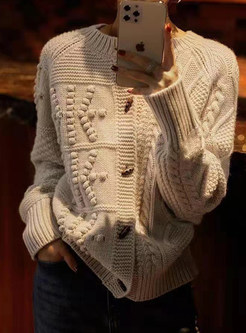 Women's Crewneck Cable Knit Solid Open Front Knitted