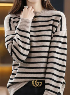 Crewneck Striped Boxy Knitwear For Women
