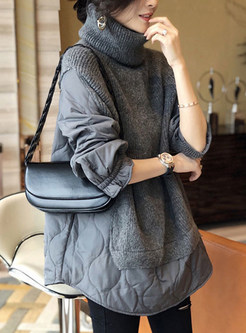 High Neck Thickened Splicing Pullovers Sweaters For Women