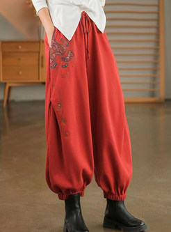 Women's Vintage Embroidered Elastic Waist Harem Pants