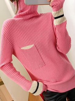 Pretty High Neck Contrasting Boxy Sweaters For Women