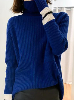 Pretty High Neck Contrasting Boxy Sweaters For Women