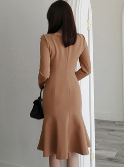 V-Neck Solid Simple Peplum Dresses