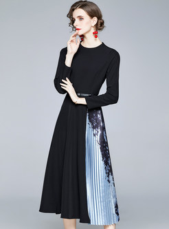 Chic Crewneck Pleated Splicing Cocktail Dresses