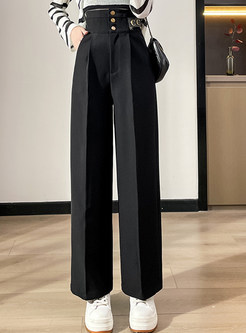 High Waisted Single-Breasted Straight Pants For Women