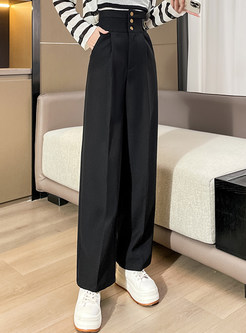 High Waisted Single-Breasted Straight Pants For Women
