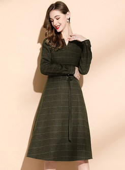 Business Woolen Plaid Thickened Skater Dresses