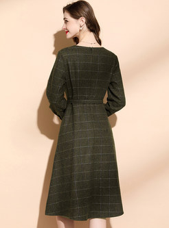 Business Woolen Plaid Thickened Skater Dresses