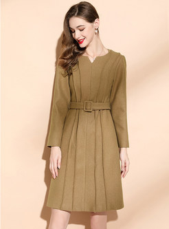 Hot Solid Thickened Skater Dresses With Belt