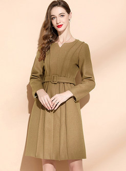 Hot Solid Thickened Skater Dresses With Belt