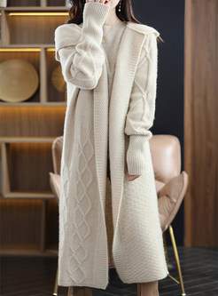 Thickened Hooded Cable Open Front Knitted For Women