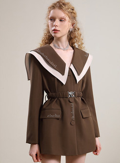 Large Lapels Single-Breasted Womens Coats With Belt