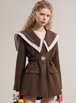 Large Lapels Single-Breasted Womens Coats With Belt