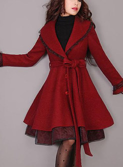 Vintage Single-Breasted Tie Waist Big Hem Womens Winter Coats