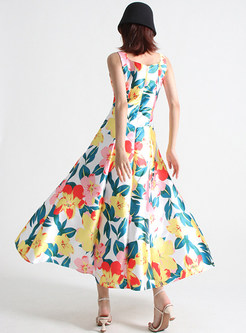 Fantasy All Over Print Big Hem Sleeveless Maxi Dresses