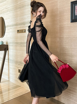 Glamorous Square Neck Puff Sleeve Black Dresses