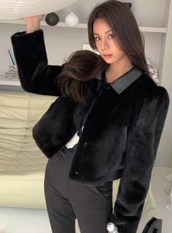 Fashion Turn-Down Collar Cropped Faux Fur Jackets For Women