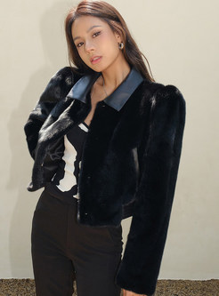 Fashion Turn-Down Collar Cropped Faux Fur Jackets For Women