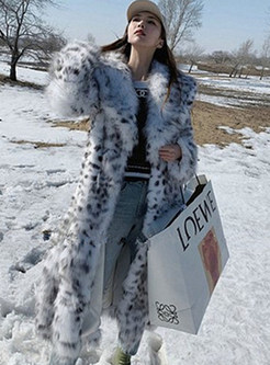Large Lapels Leopard Print Thickened Faux Fur Women's Coats