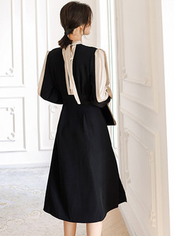 Pretty Color Contrast Long Sleeve Midi Dresses