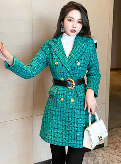 Romantic Large Lapels Plaid Sequined Double-Breasted Womens Winter Coats