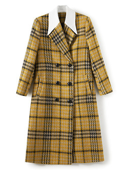 Elegant Large Lapels Plaid Woolen Women's Winter Coats