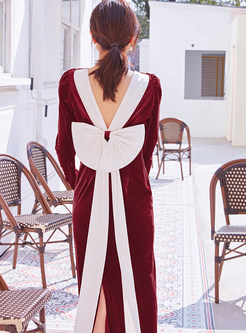 Dreamy Backless Bow-Embellished Velvet Maxi Dresses