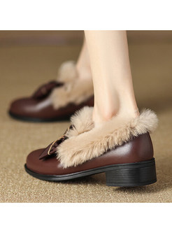 Vintage Bowknot Fur Thick Winter Shoes For Women